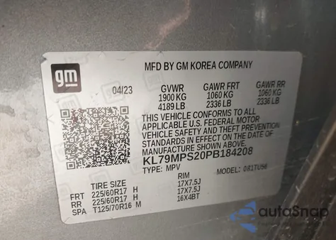 2023 Chevrolet Trailblazer Lt from USA, damaged, VIN KL79MPS20PB184208